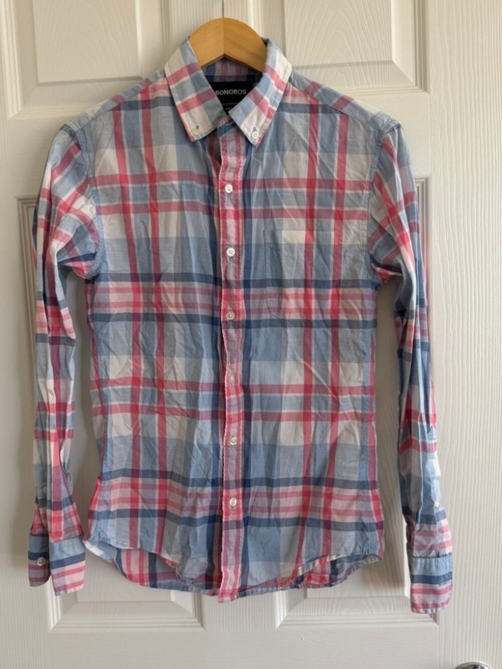 Bonobos Slim Fit Plaid Button Down Shirt Men's XS Blue Red Long Sleeve